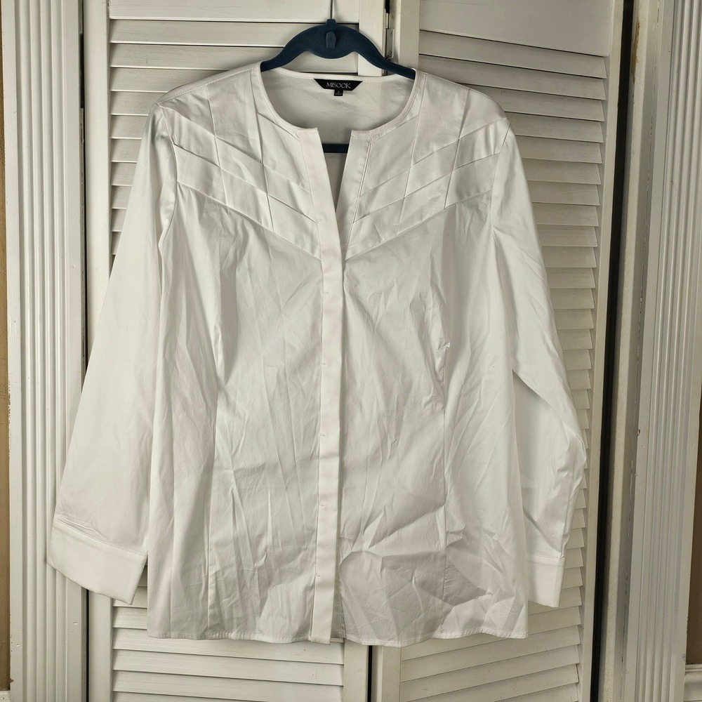 Misook Womensโ White V Neck Blouse Large